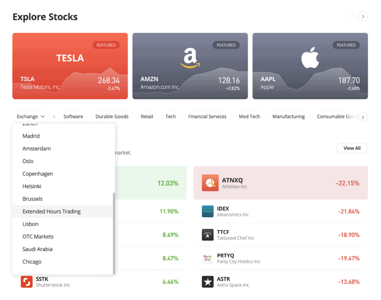 Förhandel (pre market)-handel på Etoro